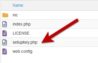 Emplacement du fichier setupkey.php à supprimer du serveur après la création de la clé