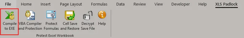 Schaltfläche Secure Compile to Exe im XLS Padlock-Menüband-Register
