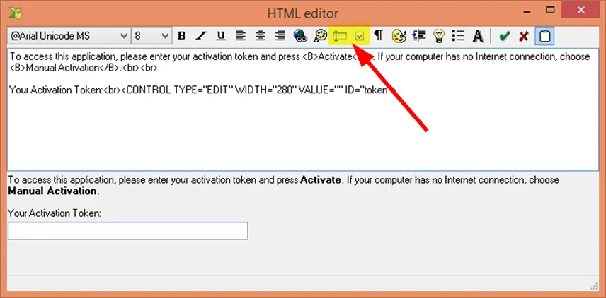 Preview of the activation dialog with registration form fields