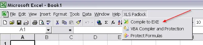 XLS Padlock-Menü in Excel vor der Menüband-Oberfläche von 2007