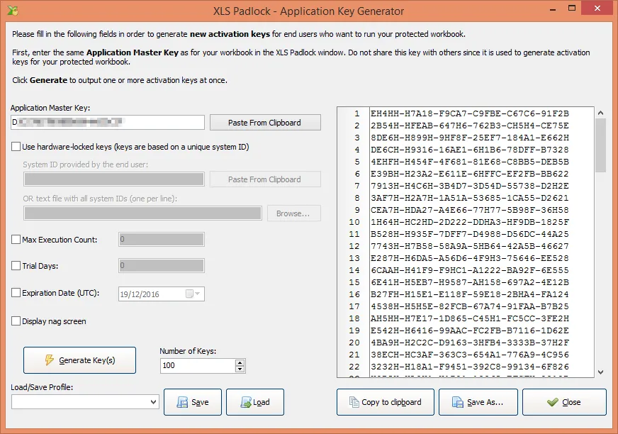 Gerador de chaves independente do XLS Padlock criando chaves de ativação sem o Excel