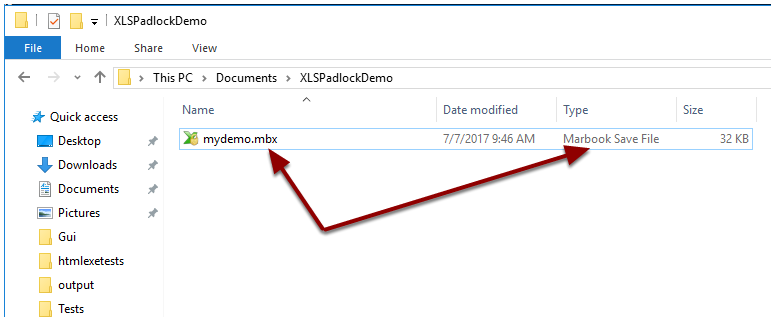 Close Excel and navigate to the folder where you saved. As you can see, the save file has our custom extension .MBX and the Type is what we defined previously "Markbook Save File"