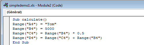 Das ursprüngliche VBA-Makro im Visual Basic Editor: eine lesbare Sub calculate-Prozedur mit Range-Formeln.