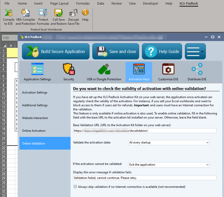 Validation dialog at runtime